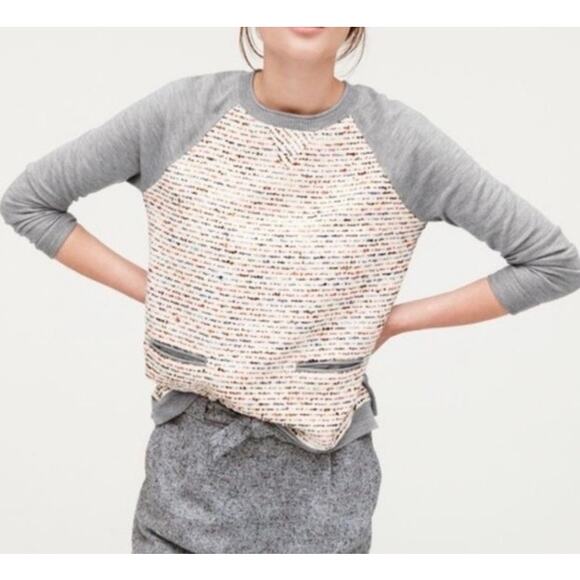 J.Crew Sz M Textured Boucle Front Merino Wool Baseball Sweater in Graphite - Picture 1 of 16